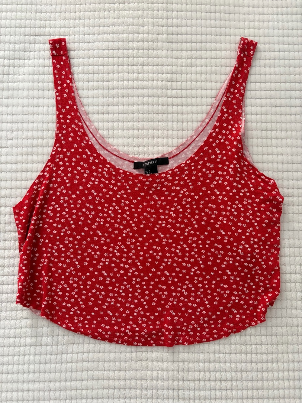 Forever 21 Red Tank with Tiny White Floral Print